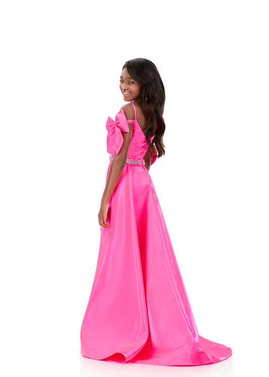 ASHLEYlauren 8330 Hot Pink Girls Kids High-Low Satin Gown