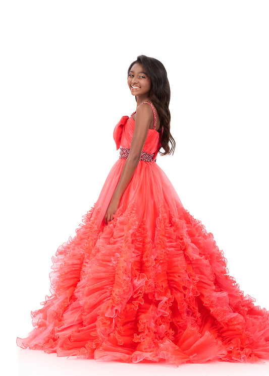 ASHLEYlauren 8338 Watermelon Kids Organza Ball Gown Bow Bodice Ruffles