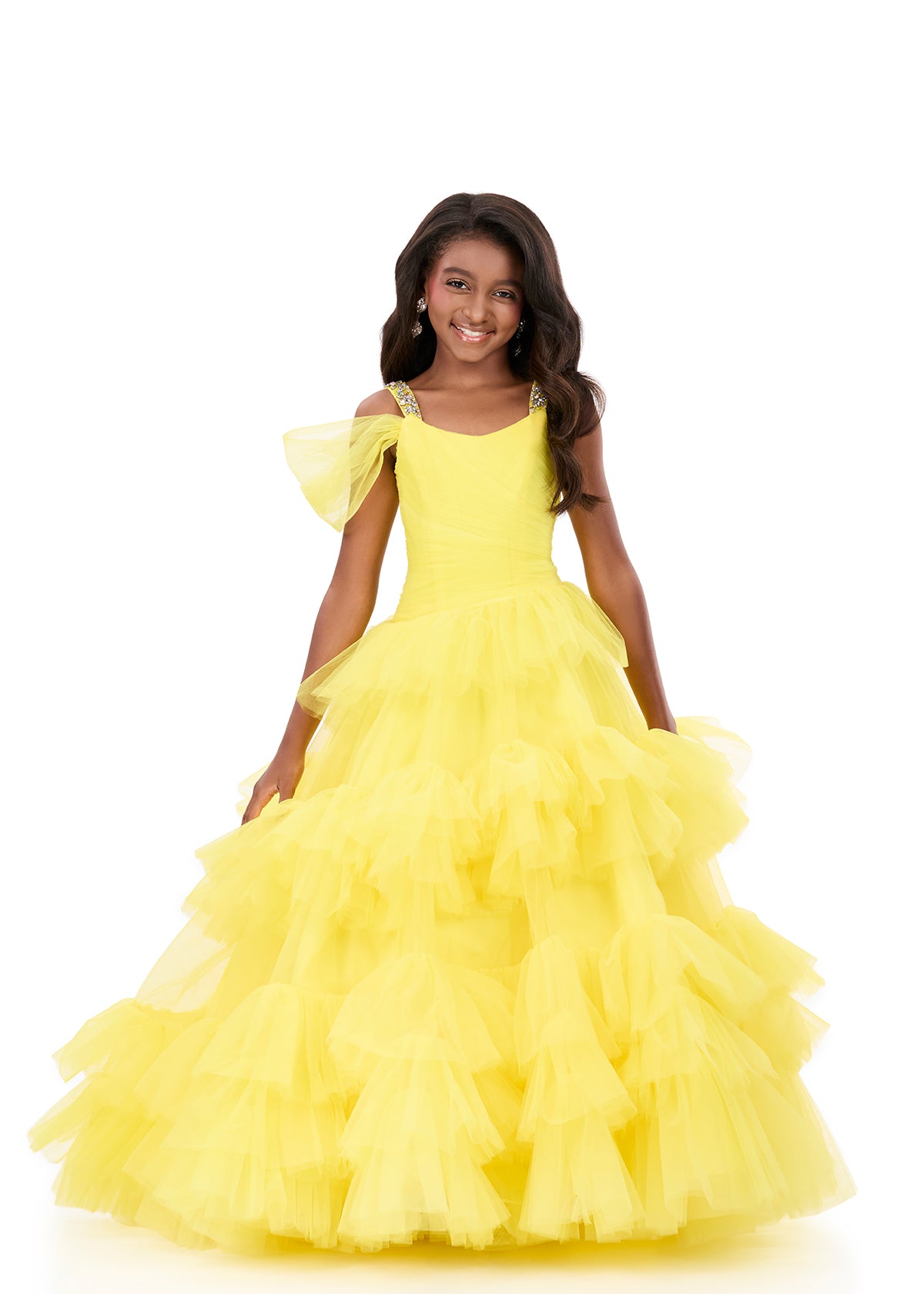ASHLEYlauren 8342 Girls Pageant Dress Ruffles Yellow / 12