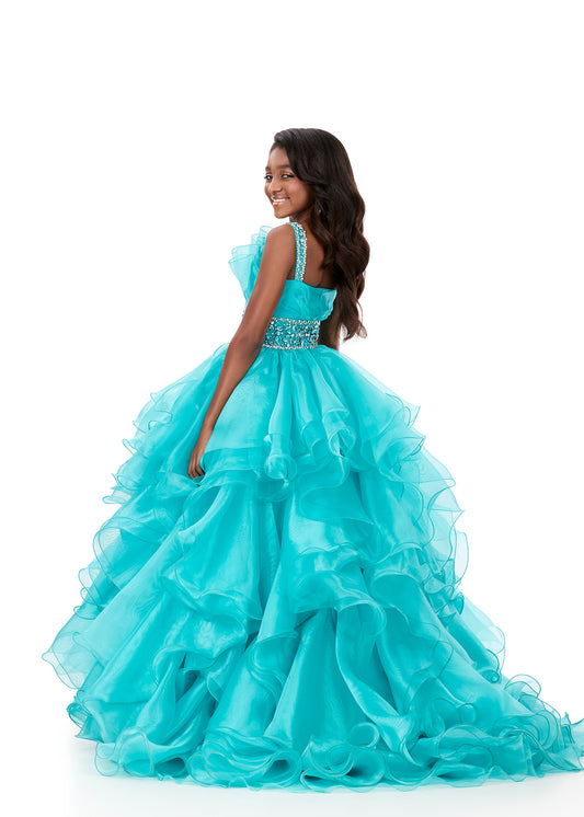 ASHLEYlauren 8344 Ocean Blue Girls breathtaking organza ball gown