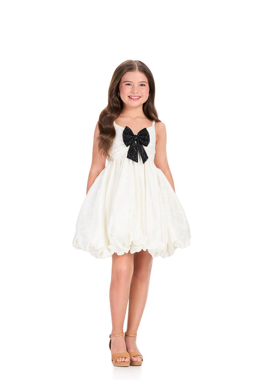 ASHLEYlauren 8409 girls white brocade short dress with bubble skirt