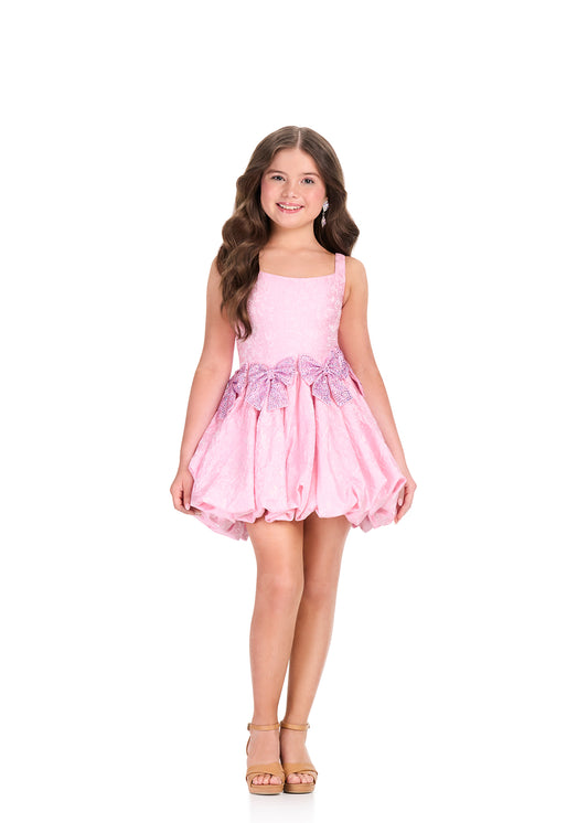 ASHLEYlauren 8413 Girls Ice Pink Brocade Short Dress Bow Details