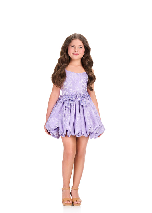 ASHLEYlauren 8413 Girls Lilac Brocade Short Dress Bow Details