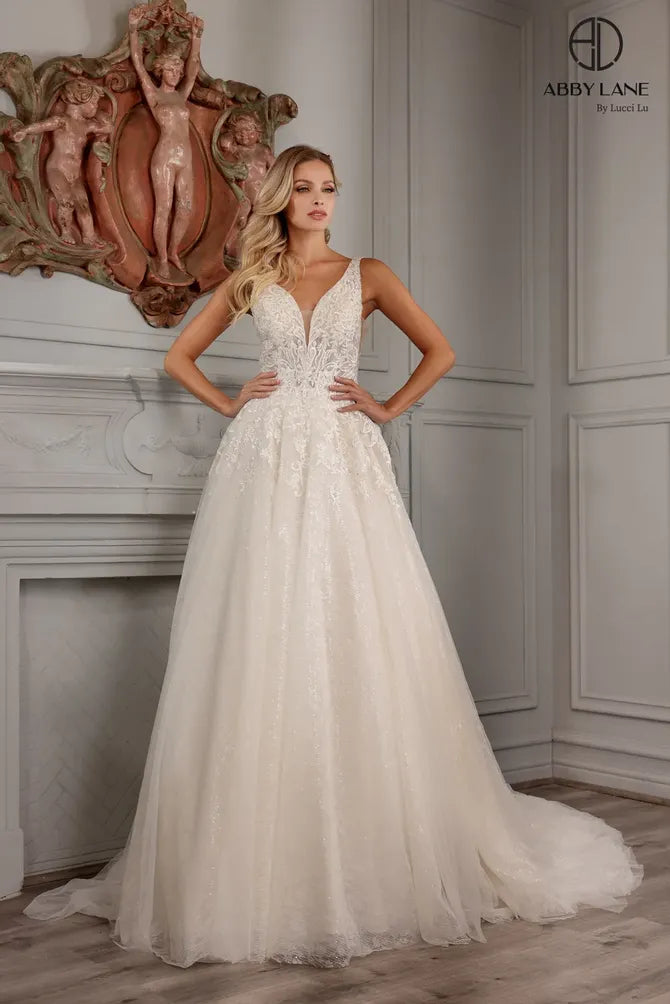 Abby Lane 97161 size 2 Ivory Wedding Dress embroidered lace applique l Glass Slipper Formals Abby Lane 97161 size 2 Ivory Wedding Dress embroidered lace applique l Glass Slipper Formals