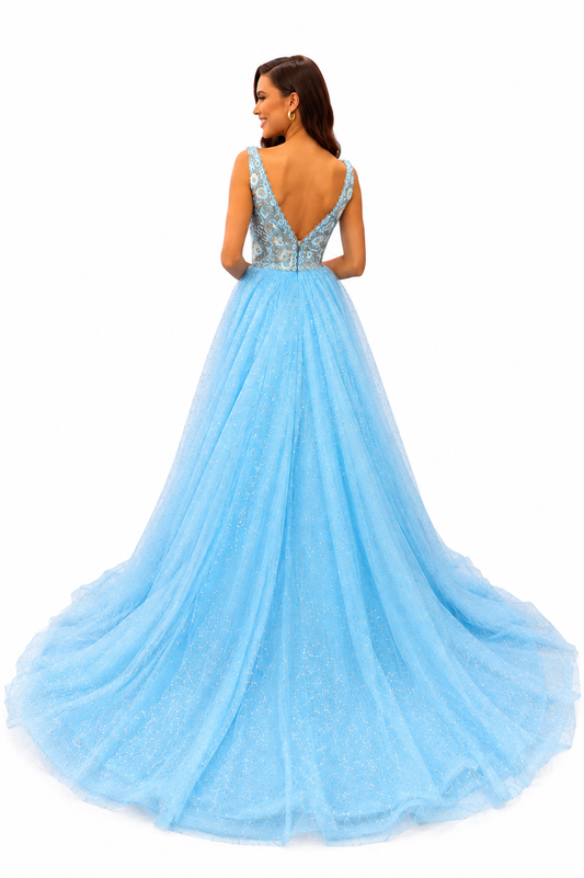 Amarra 94052 Size 8 Blue Pageant Dress A Line Slit Prom