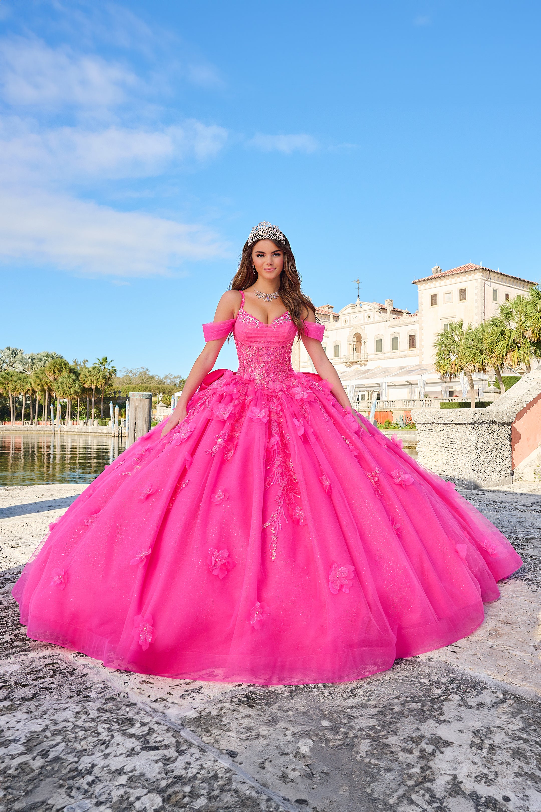 Amarra 54204 Size 0 Hot Pink Quinceanera Dress Train Long Sleeve Bow Flowers Sequins Ballgown Off The Shoulder Amarra 54204 Size 0 Hot Pink Quinceanera Dress Train Long Sleeve Bow Flowers Sequins Ballgown Off The Shoulder