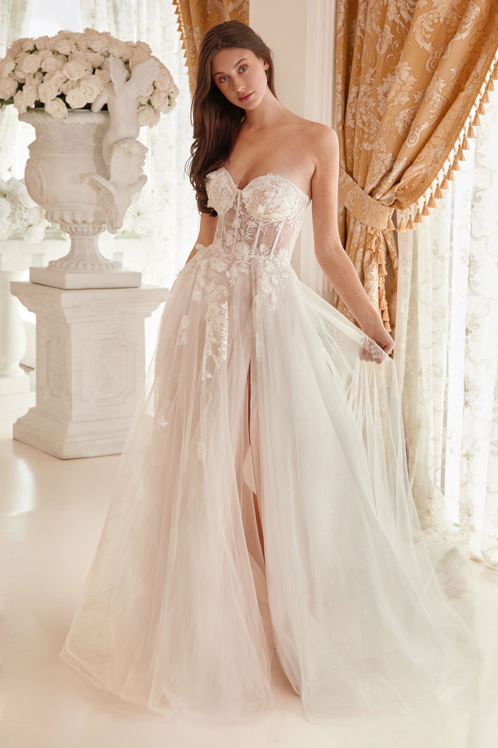 strapless lace princess wedding dress Strapless Lace Ballgown Bridal Dress with Corset Bodice