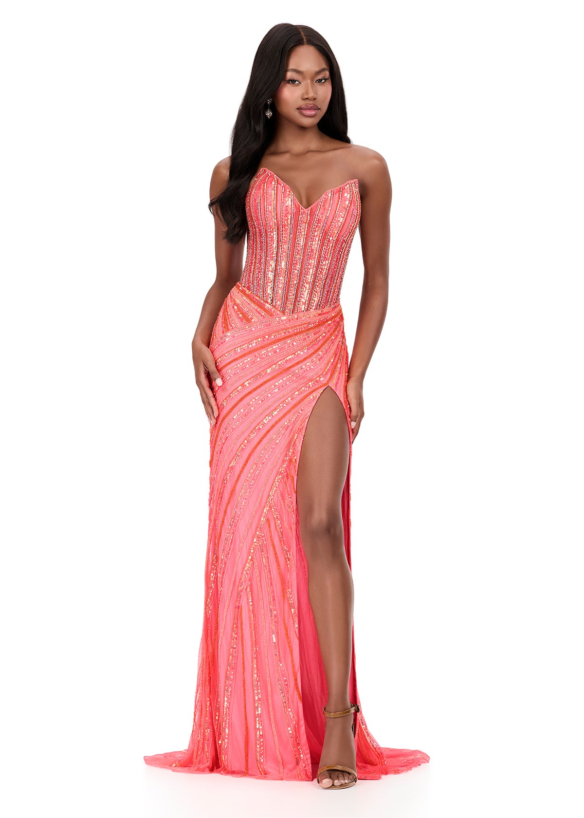 open lace back dress ASHLEYlauren 12150 Size 2 PINK sequin Prom Dress – Glass Slipper Formals