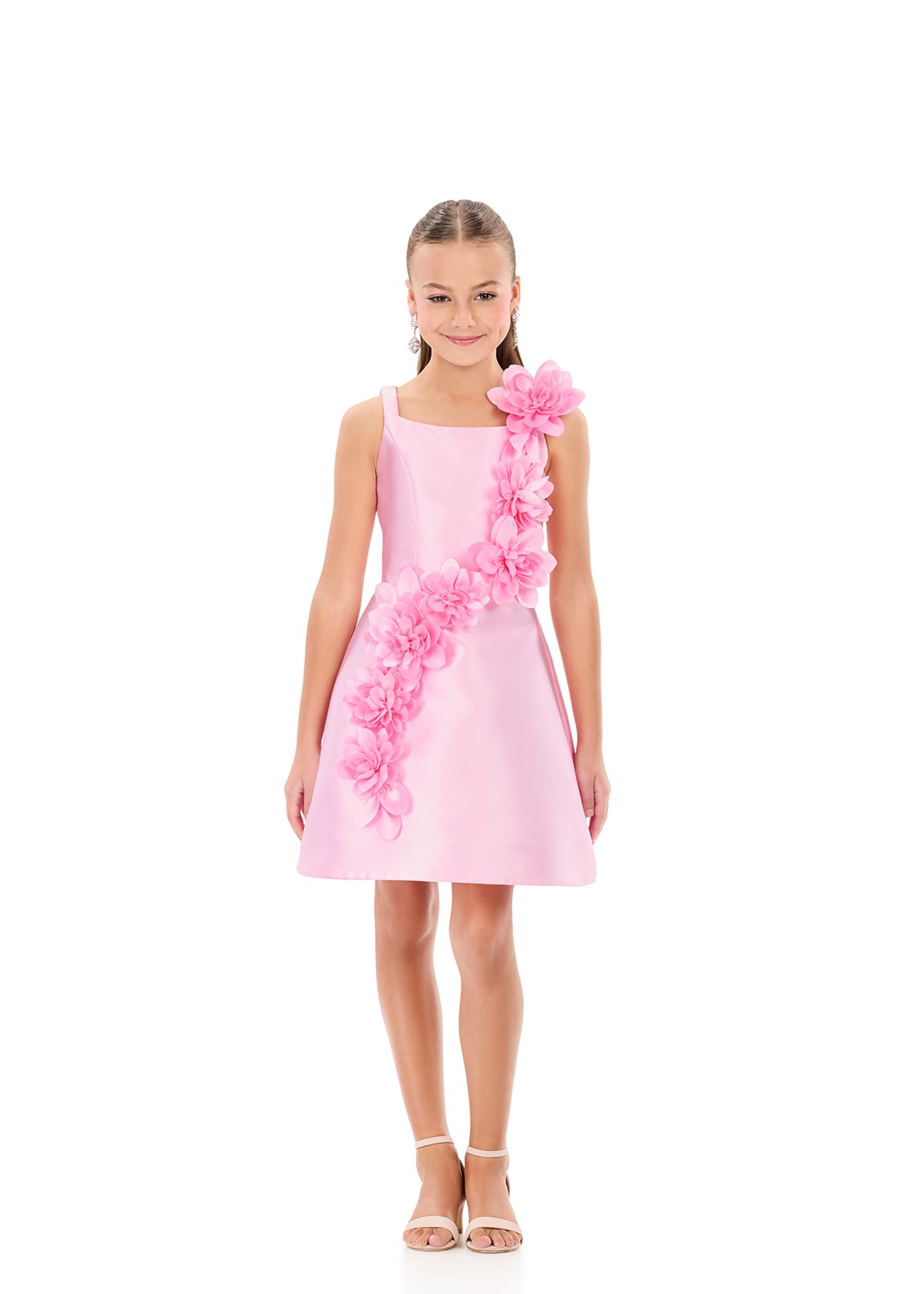 ASHLEYlauren 8370 Girls Short Formal Dress Flower Details Ice Pink / 4