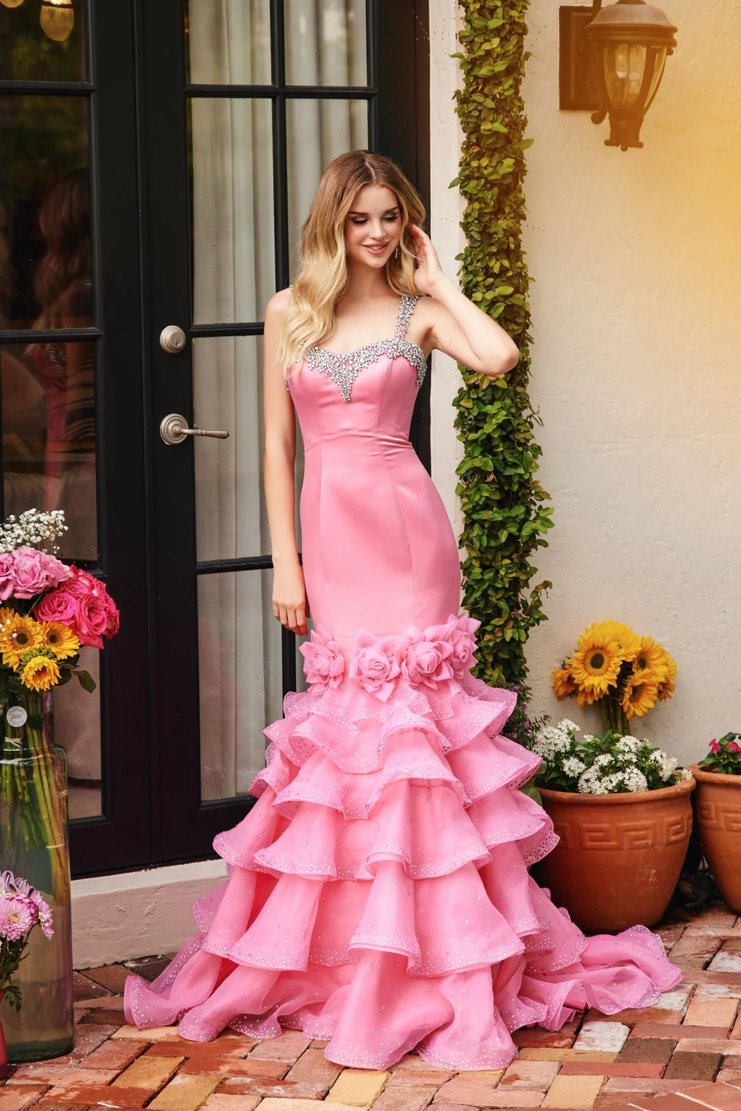 Ava Presley 39566 Satin Ruffle Mermaid Prom Dress Pageant Gown Crystal