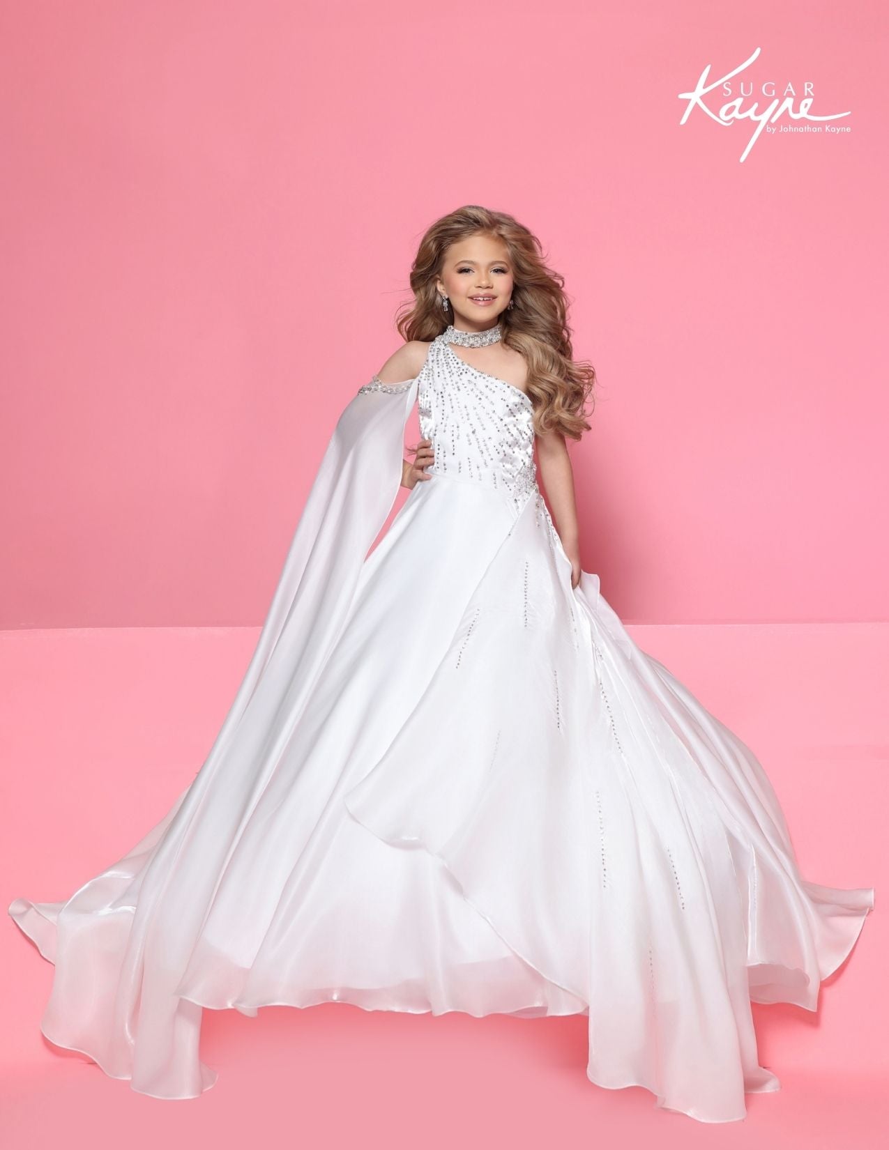 Sugar Kayne C425 Girls Pageant Dress Asymetric Neckline