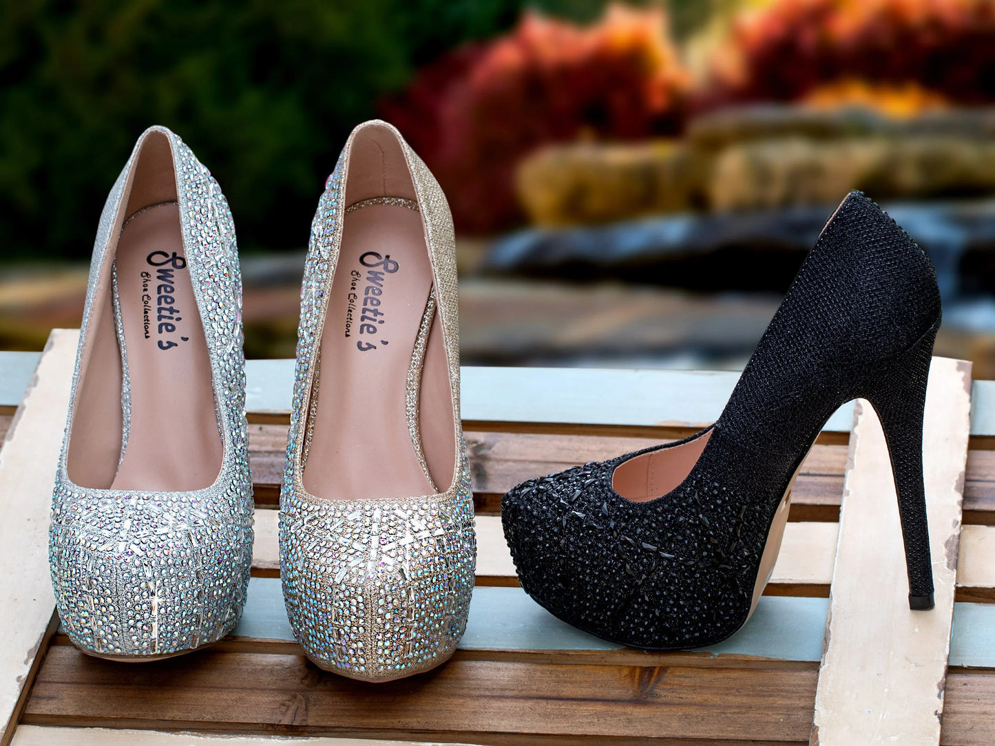 Sweeties DELORES 4 inch size 5 1/2 platform heel formal shoe crystal shimmer evening wear