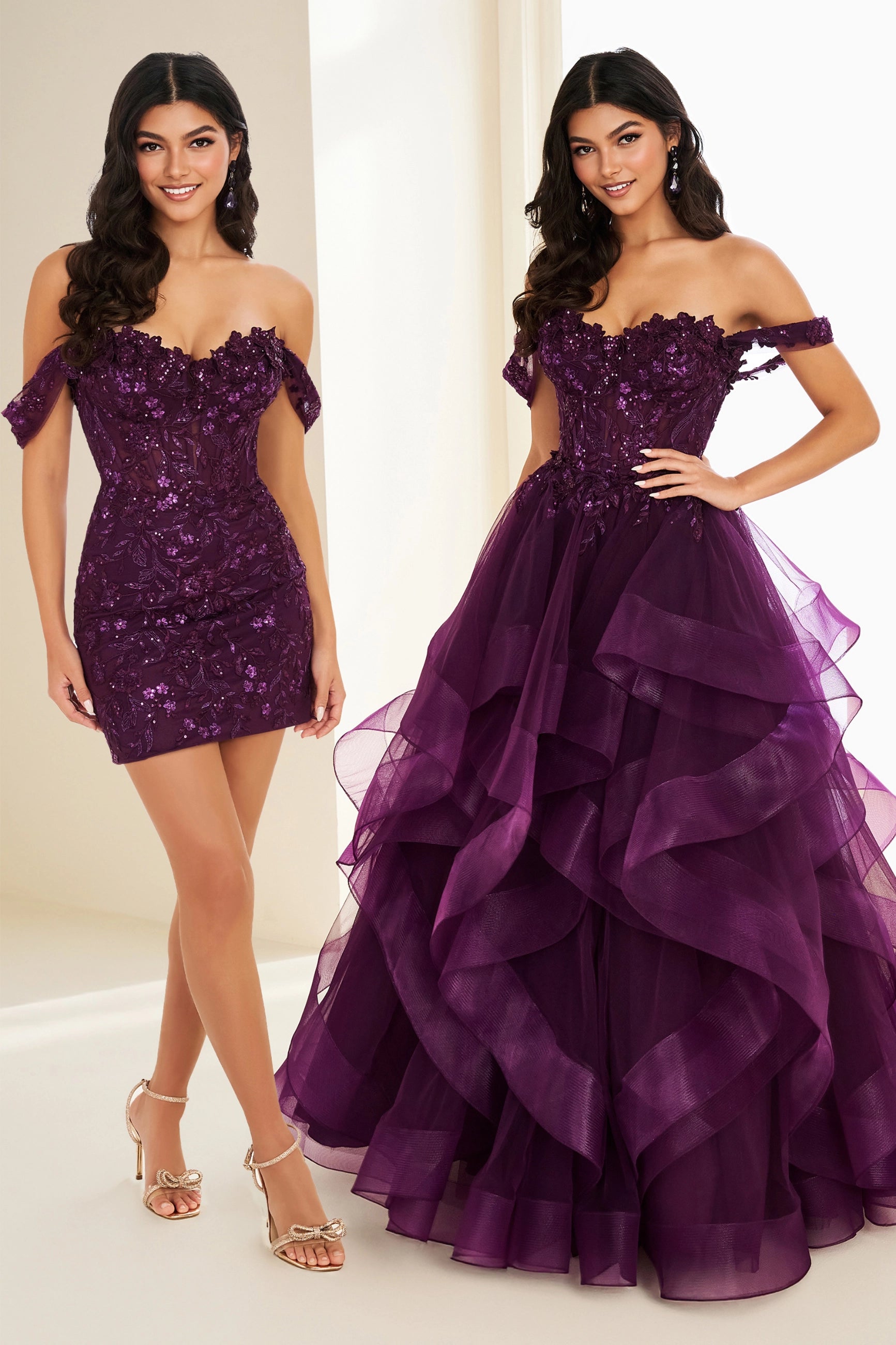 Ellie Wilde EW37201 Size 14 Plum Prom Dress Cocktail Overskirt