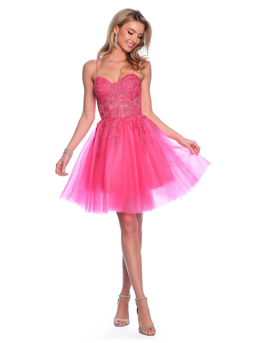 Dave & Johnny 11206 Size 12 Fuchsia Short Homecoming Dress Sheer Lace Bodice A Line Flare Dave & Johnny 11206 Size 12 Fuchsia Short Homecoming Dress Sheer Lace Bodice A Line Flare