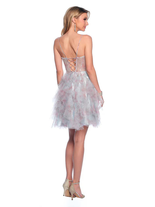 This Dave & Johnny homecoming dress features a stunning floral print, a sheer corset layer for a flattering fit, and a ruffle cocktail gown design. Expertly crafted with attention to detail, this dress will make you stand out at any event. Get ready to turn heads and make a statement with this beautiful dress.