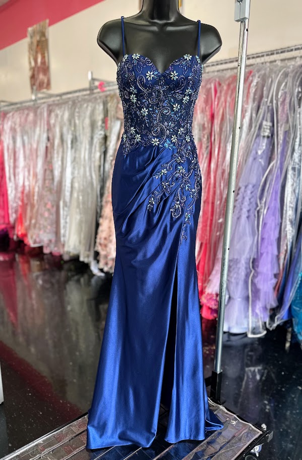 Nox Anabel G1659 Size 0 Navy Prom Dress Long Fitted Satin Beaded Forma Glass Slipper Formals Nox Anabel G1659 Size 0 Navy Prom Dress Long Fitted Satin Beaded Forma Glass Slipper Formals