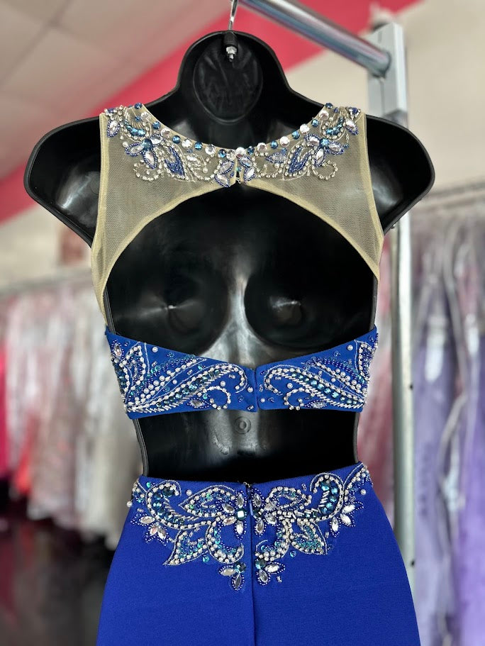 Envious Couture 16089 two piece straight gown with slit. Prom Dress Pageant Gown Two Piece Formal Pageant Dress Sheer Neckline Slit
Size: 0
Color: Royal