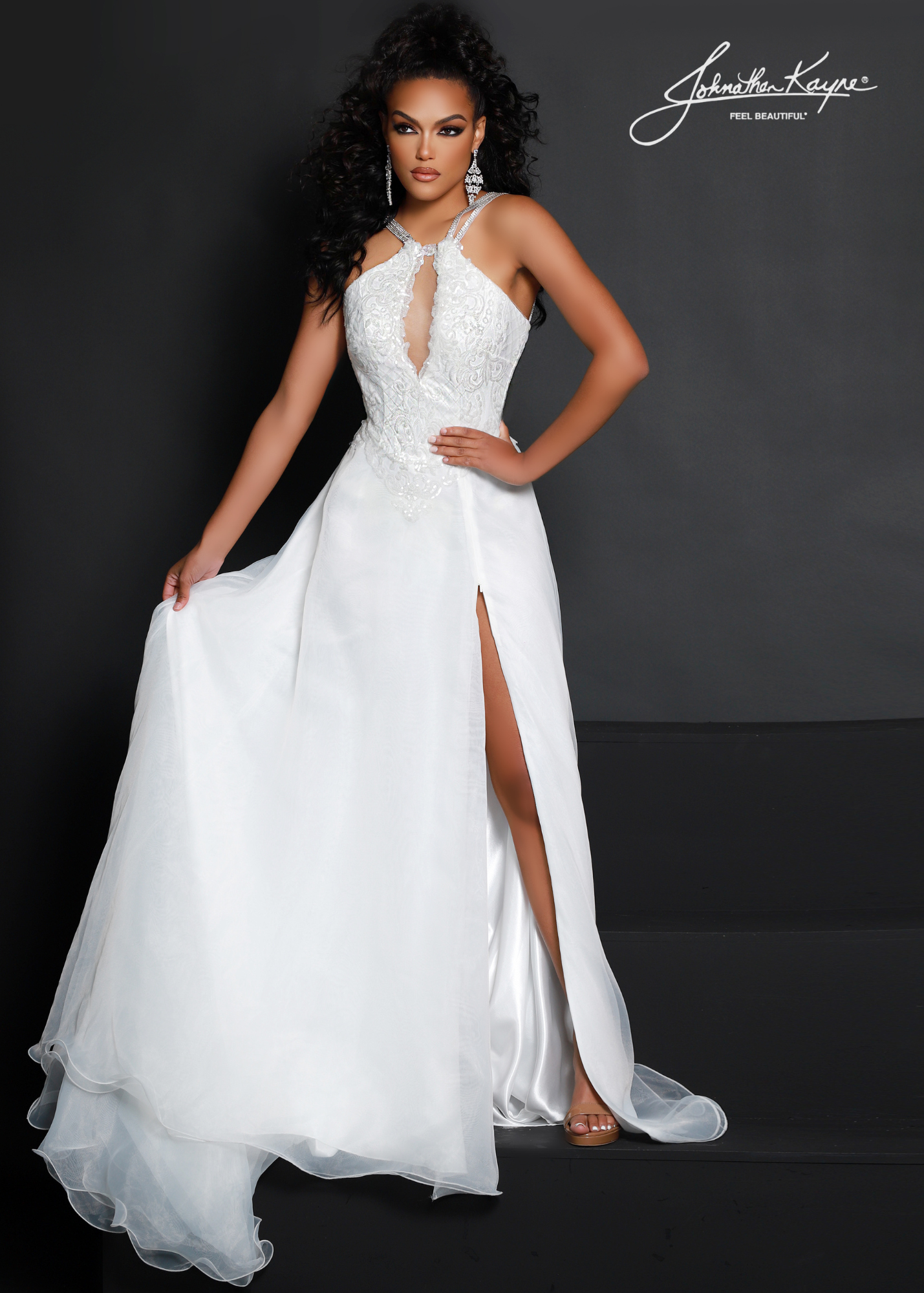 Johnathan Kayne 2627 Size 0, 4 White Pageant Dress Long A Line High Neck Sequin Formal Pageant Dress Crystal Strap Gown 4 / White Johnathan Kayne 2627 Size 0, 4 White Pageant Dress Long A Line High Neck Sequin Formal Pageant Dress Crystal Strap Gown 4 / White
