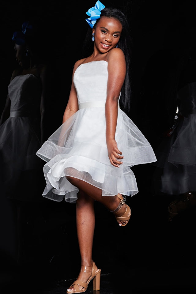 Jovani Kids K03524 short fit and flare strapless formal dress for girl –  Glass Slipper Formals