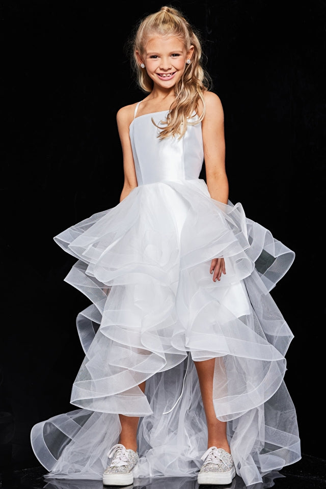 Jovani Kids K66708 Tulle Ruffle High Low Girls Formal Dress Party Gown Glass Slipper Formals Jovani Kids K66708 Tulle Ruffle High Low Girls Formal Dress Party Gown Glass Slipper Formals