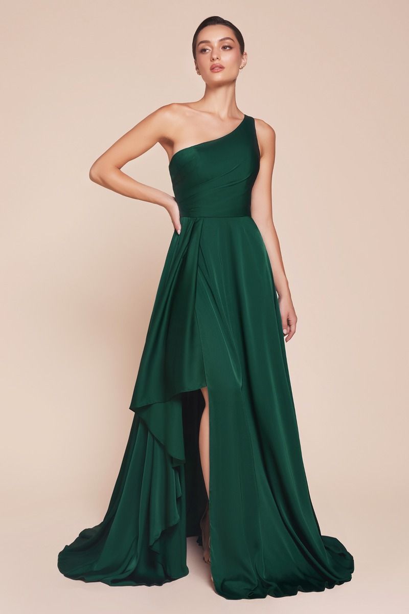 Ladivine 7450 One Shoulder Soft Satin A Line Dress, Emerald / 14 Ladivine 7450 One Shoulder Soft Satin A Line Dress, Emerald / 14