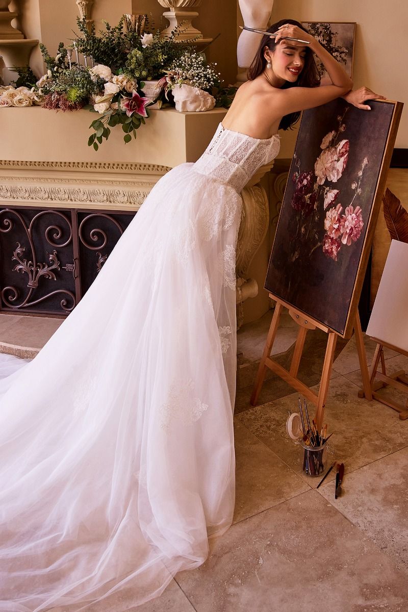 Ladivine WL044 Long Fitted Corset Wedding Dress Lace Overskirt Strapless Mermaid Bridal Gown