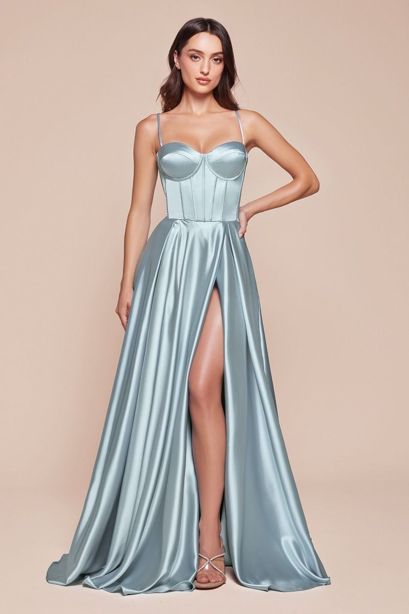 Ladivine CD337 Satin Maxi Slit A Line Corset Formal Dress Bridesmaid Prom Evening Gown