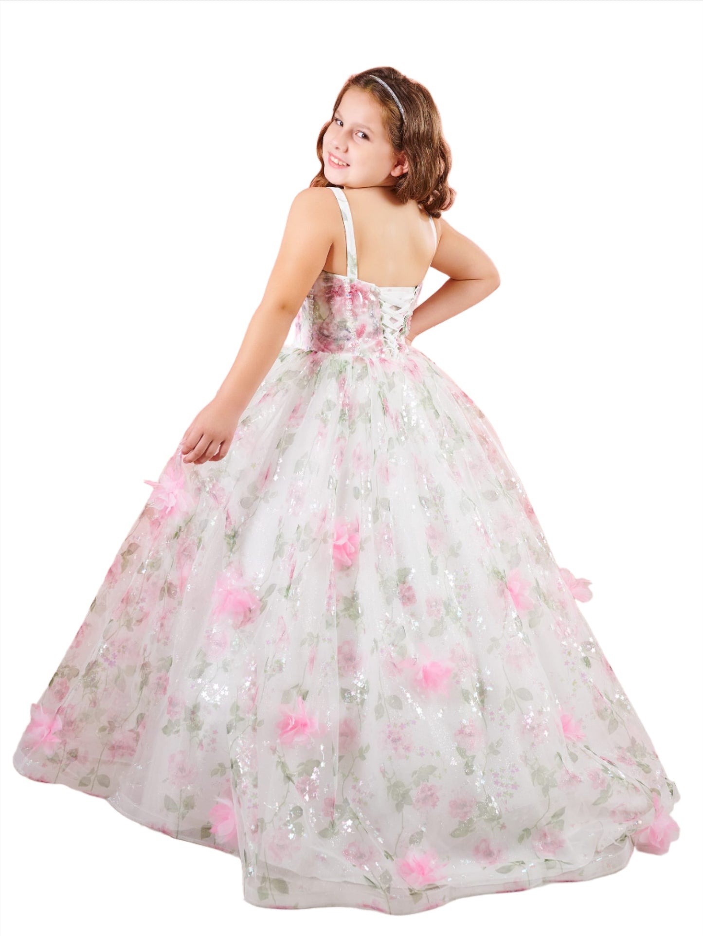 Expertly crafted by House of Wu, the 80007MQ Girls Mini Quince Dress boasts a stunning 3D floral design, complemented by a metallic corset and intricate beaded sequins. Perfect for any special occasion, this dress combines style and sophistication to make your little girl shine. Corset Back Sizes: 2-12 Colors: Pink Rose, Blue Rose