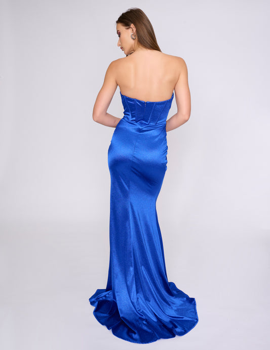 Nina Canacci 4425 Royal Simple Fit and Flare Prom Dress Strapless Sweetheart Corset Slit