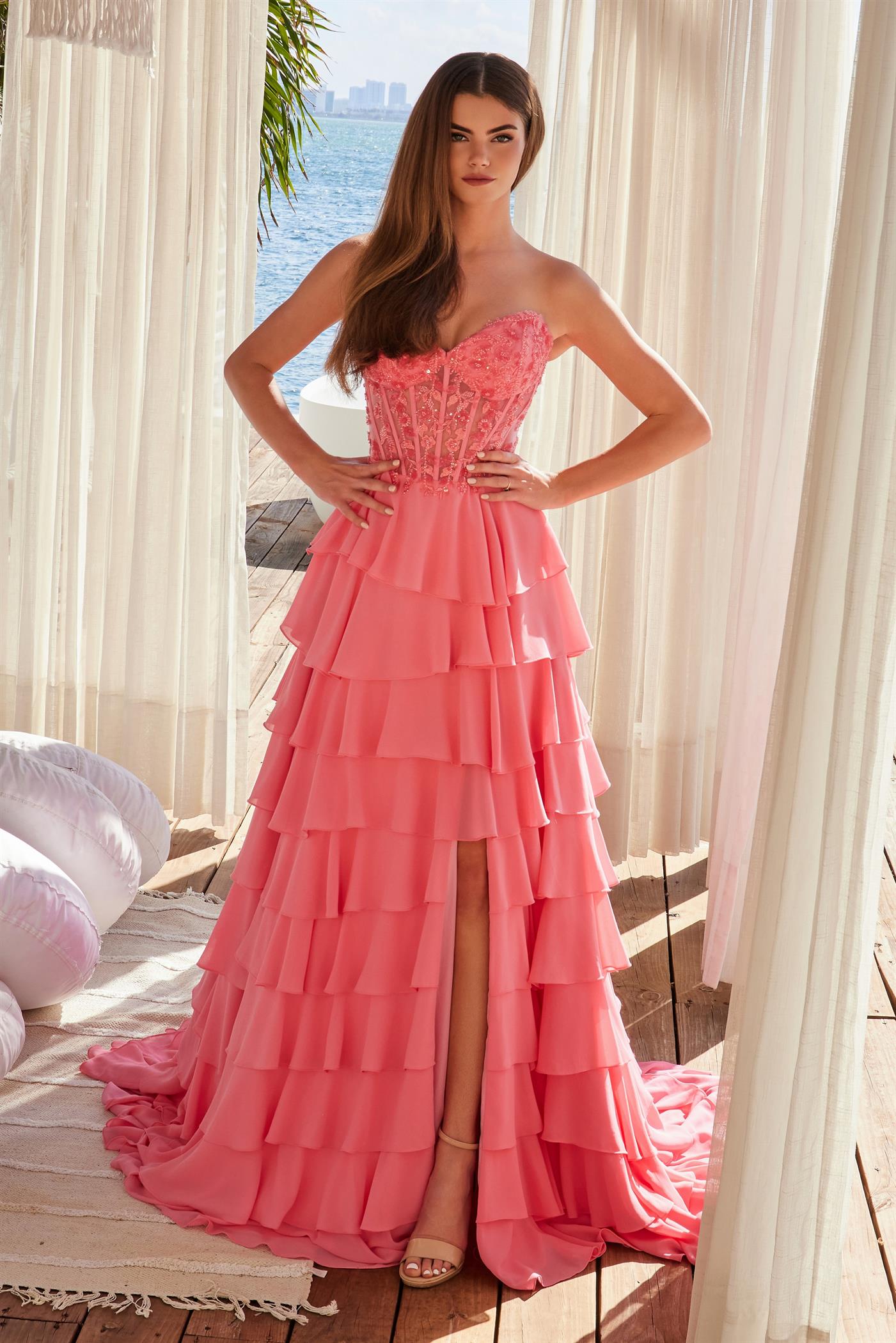 Nox Anabel Y1551 Size 4 Candy Pink Ruffle Slit Sheer Corset Prom Dress Sequin Lace Strapless Formal Gown Nox Anabel Y1551 Size 4 Candy Pink Ruffle Slit Sheer Corset Prom Dress Sequin Lace Strapless Formal Gown