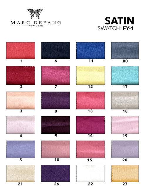 Marc Defang K6013 Short A Line Girls Pageant Cocktail Dress Interview Bow This stunning dress works perfectly for interview, fun fashion, as well as formal occasions Featured color:All colors are available. Hand crafted crystals on the waistband Bow front Multiple pleated collar, front and back 2 side pockets! Center back invisible zipper Inner lining for silky comfort Available Sizes: 4-14 Available Colors: Hot Pink, Yellow, Aquarius Blue See swatch chart Please Allow 30 Days for Delivery