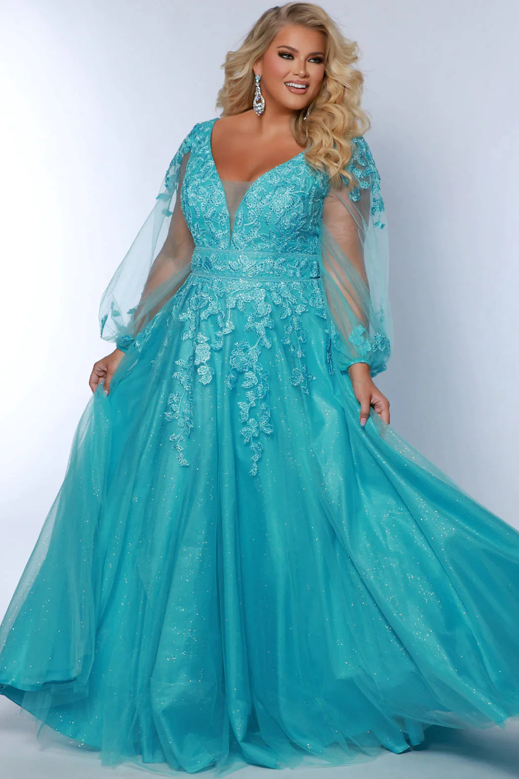 Sydneys Closet SC7373 Size 20 Capri Blue Long Prom Dress Sequin Plus S –  Glass Slipper Formals