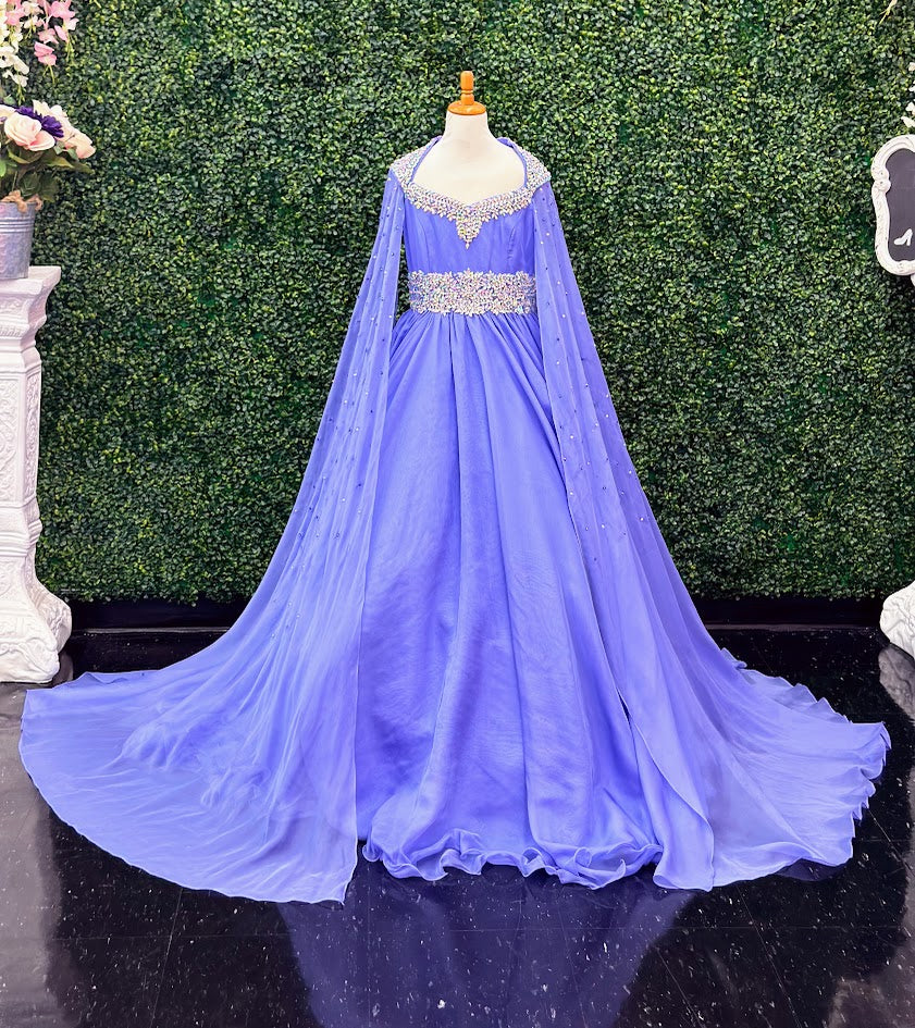 Samantha Blake 1023 Girls Long Cape Sleeve Pageant Dress Crystal Cut O Glass Slipper Formals Samantha Blake 1023 Girls Long Cape Sleeve Pageant Dress Crystal Cut O Glass Slipper Formals