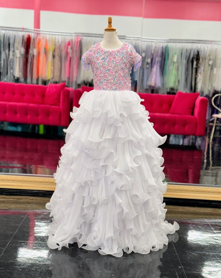 Samantha Blake 1138 Pleated Girls Pageant Dress Beaded Fringe Beaded Crystal Gown 10 / White Samantha Blake 1138 Pleated Girls Pageant Dress Beaded Fringe Beaded Crystal Gown 10 / White