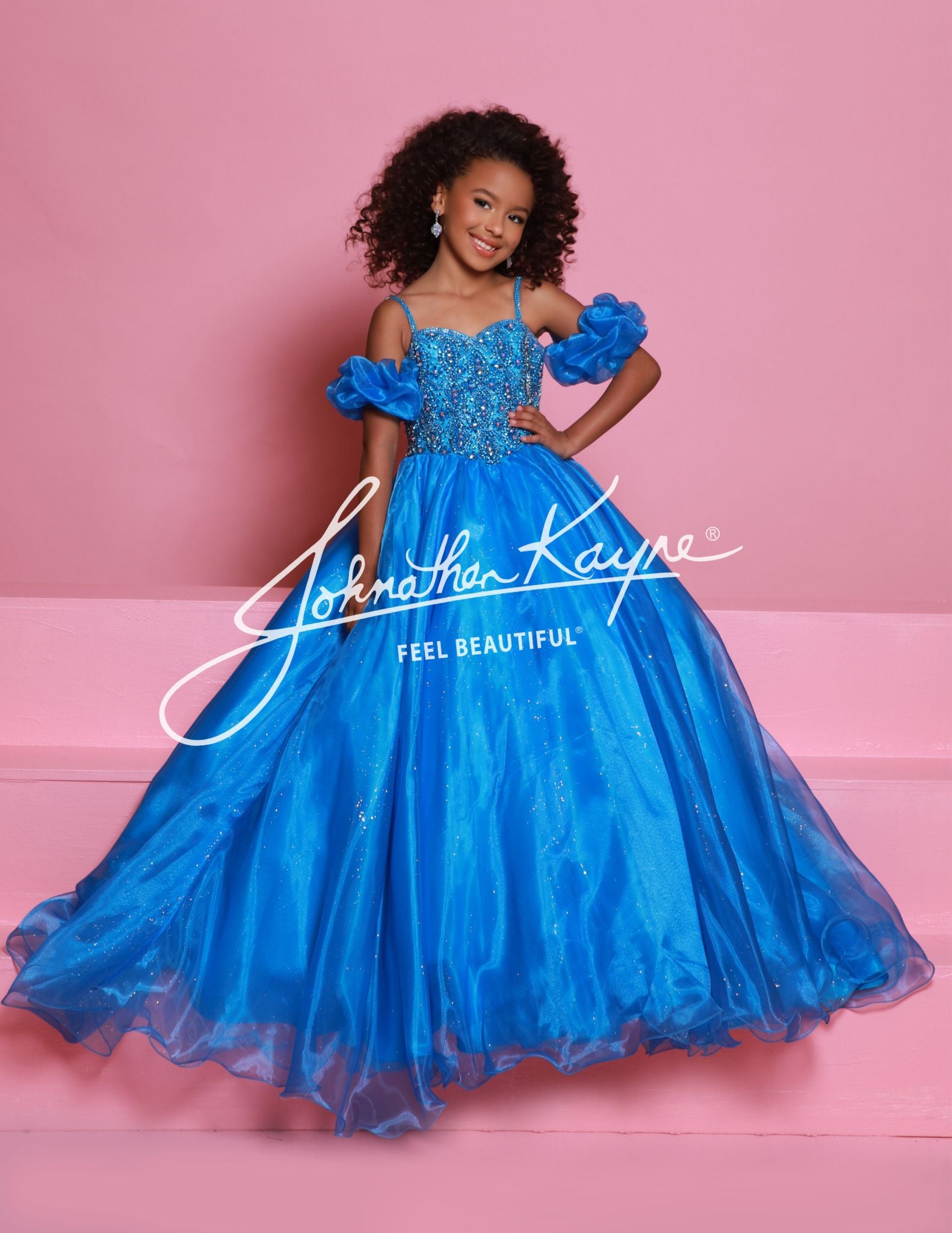 Sugar Kayne C359 Size 4 Capri Blue Girls Pageant Dress Ballgown Puff Sleeves Glitter Tulle Organza Shimmer Sugar Kayne C359 Size 4 Capri Blue Girls Pageant Dress Ballgown Puff Sleeves Glitter Tulle Organza Shimmer
