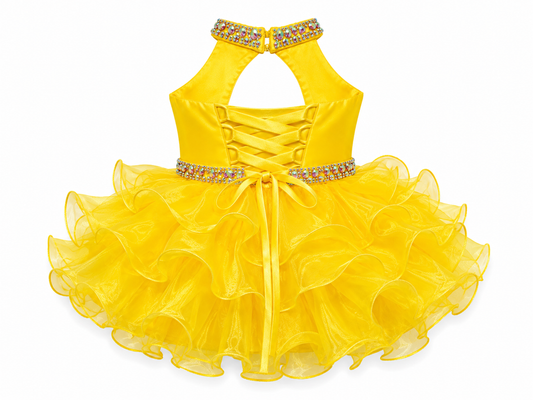 Sugar Kayne C200 Short Ruffle Toddler Girls High Neck Cupcake Corset Pageant Dress Rhinestone
Sizes: 18M
Colors: Canary Yellow