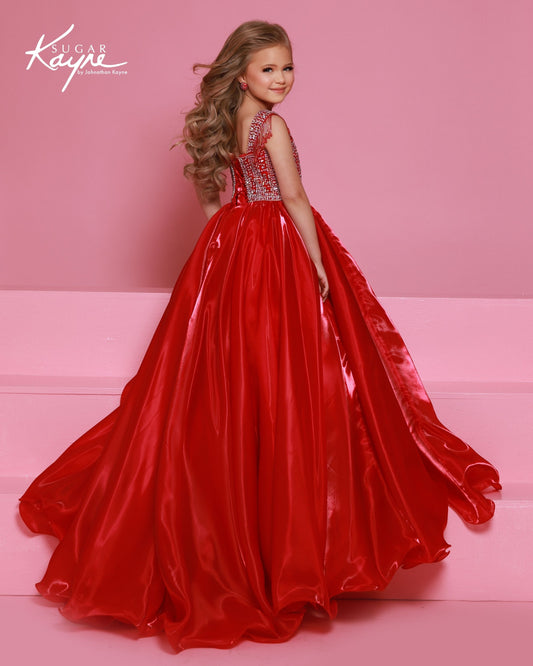 Sugar Kayne C400 Cherry Red Girls Pageant Dress Corset Back