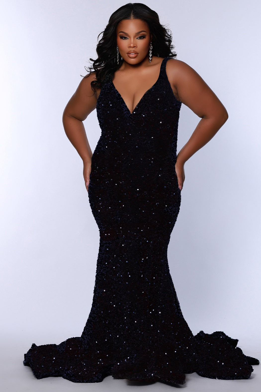 Sydney's Closet JK2308 Prom Dress Long Velvet Sequin Fitted Mermaid Plus Size Pageant Gown 24 / Indigo Sydney's Closet JK2308 Prom Dress Long Velvet Sequin Fitted Mermaid Plus Size Pageant Gown 24 / Indigo