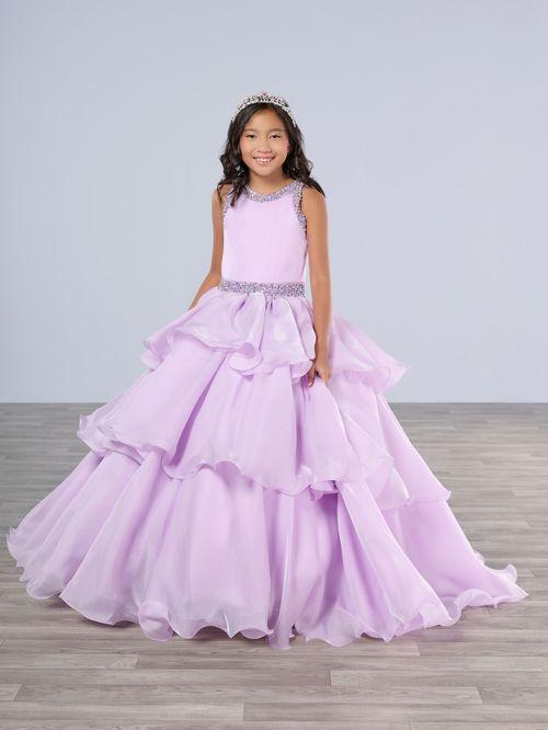 Tiffany Princess 13787 Size 14 Lilac Ruffle Layer Girls Pageant Dress Backless High Neck Crystal Neckline