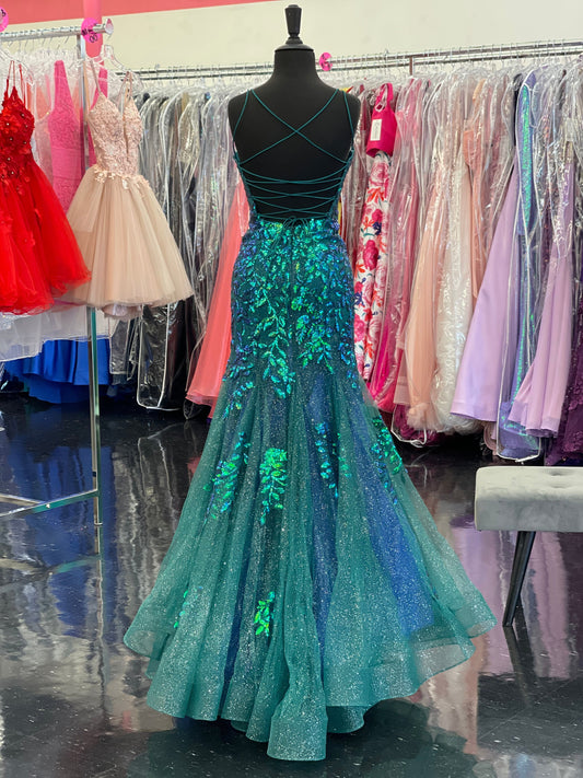 Amarra 87317 Mermaid Prom Dress Emerald size 2 8 Long
