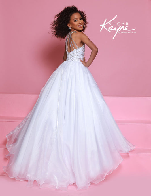 Sugar Kayne C397 Girls Pageant Dress Organza Ballgown Beaded Crystal Straps