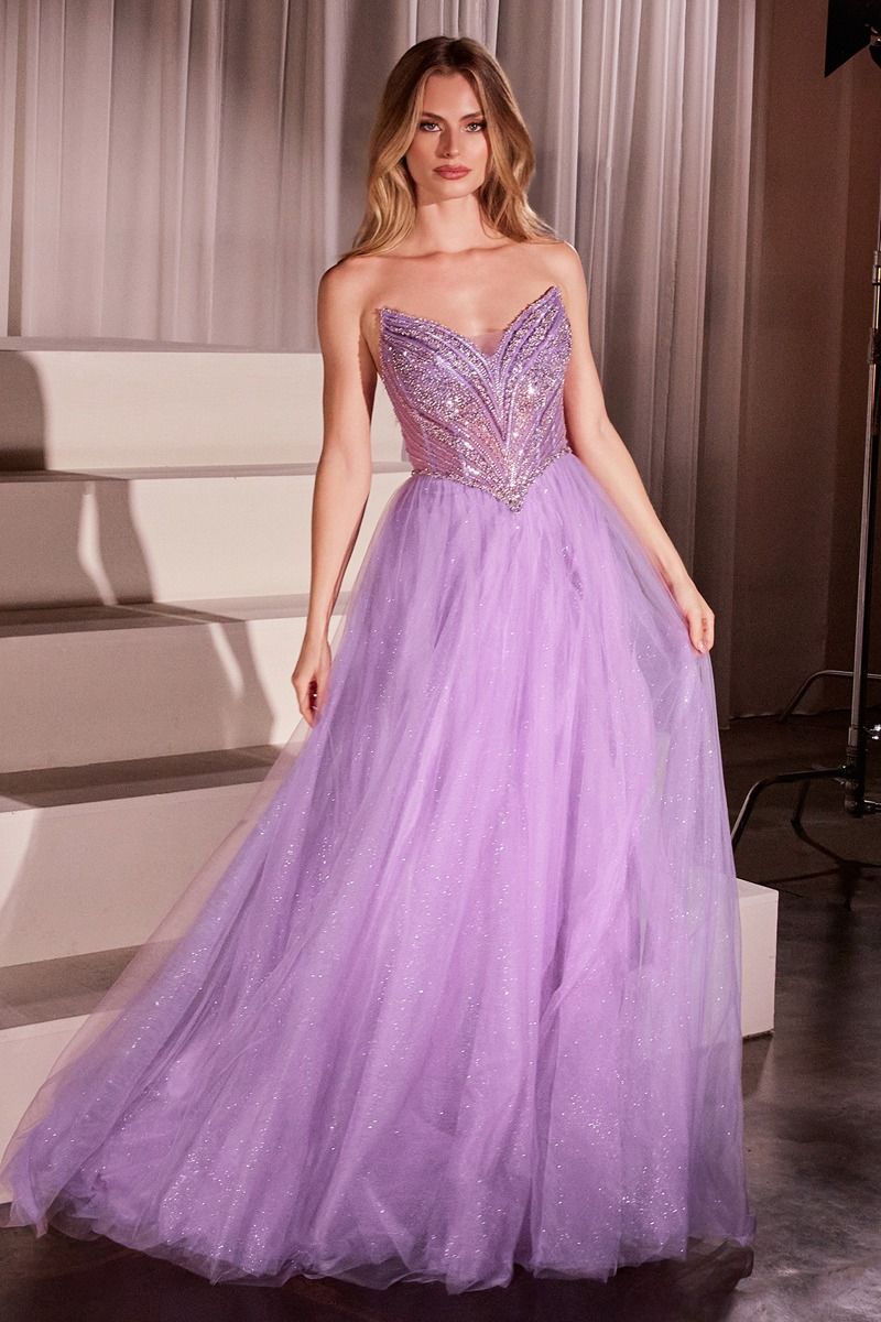Ladivine CC415 Sheer Beaded V Neck Corset Prom Dress A Line Shimmer Ballgown Formal Gown 14 / lavender Ladivine CC415 Sheer Beaded V Neck Corset Prom Dress A Line Shimmer Ballgown Formal Gown 14 / lavender