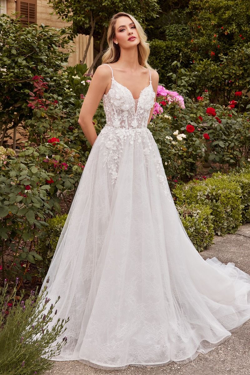 Andrea and Leo Couture CD857W Lace A Line Wedding Dress Spaghetti Straps Backless 10 / Off White Andrea and Leo Couture CD857W Lace A Line Wedding Dress Spaghetti Straps Backless 10 / Off White