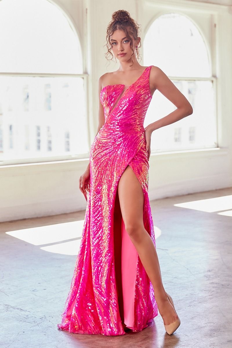 Ladivine CK937 Size 6 Hot Pink Sequin Prom Dress Ladivine CK937 Size 6 Hot Pink Sequin Prom Dress