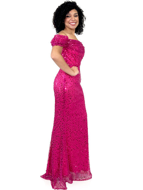 This Marc Defang 8228 dress is an elegant, fitted off-the-shoulder design, featuring a detachable overskirt and ornate pearl, sequin, and beaded detailing. It's perfect for a unique prom, pageant, or wedding look. Corset back Sizes: 00-16 Colors: Hot Pink, White *Allow 30 days production