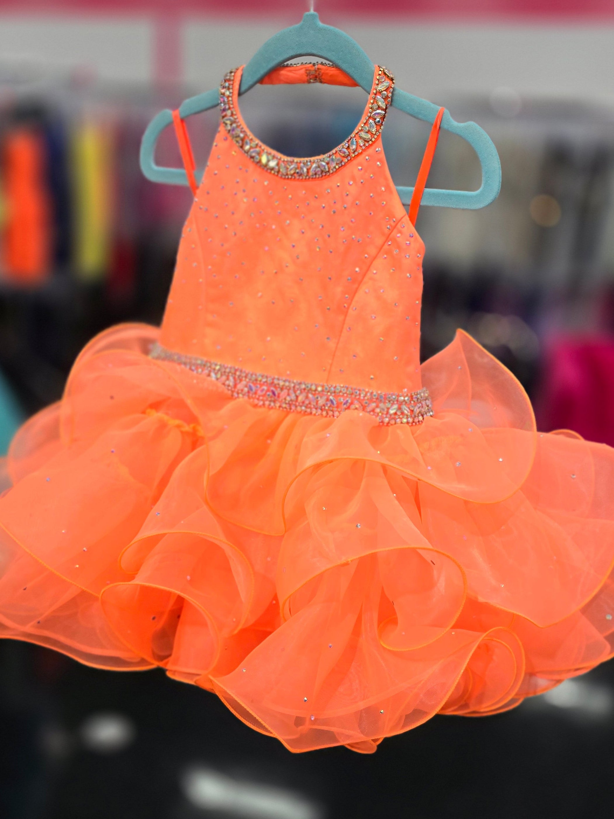 Sugar Kayne C220 Girls Cupcake Pageant Dress Size 2T Neon Orange