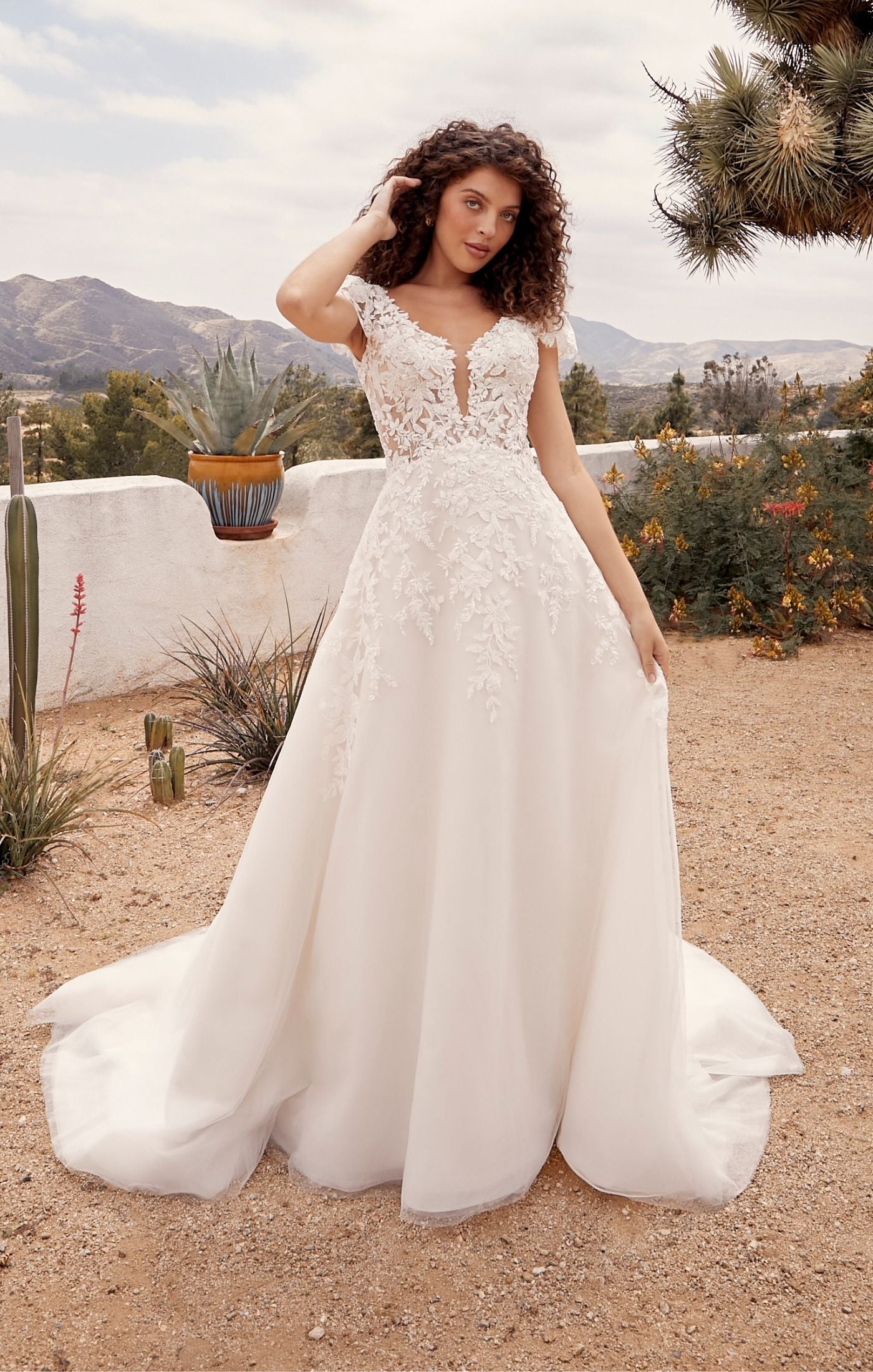Casablanca Beloved BL435 Rusty A-Line Low Back Cap Sleeves V-Neck 3D Lace Appliques Floral Embroidered Train Wedding Gown 30 / INI Casablanca Beloved BL435 Rusty A-Line Low Back Cap Sleeves V-Neck 3D Lace Appliques Floral Embroidered Train Wedding Gown 30 / INI