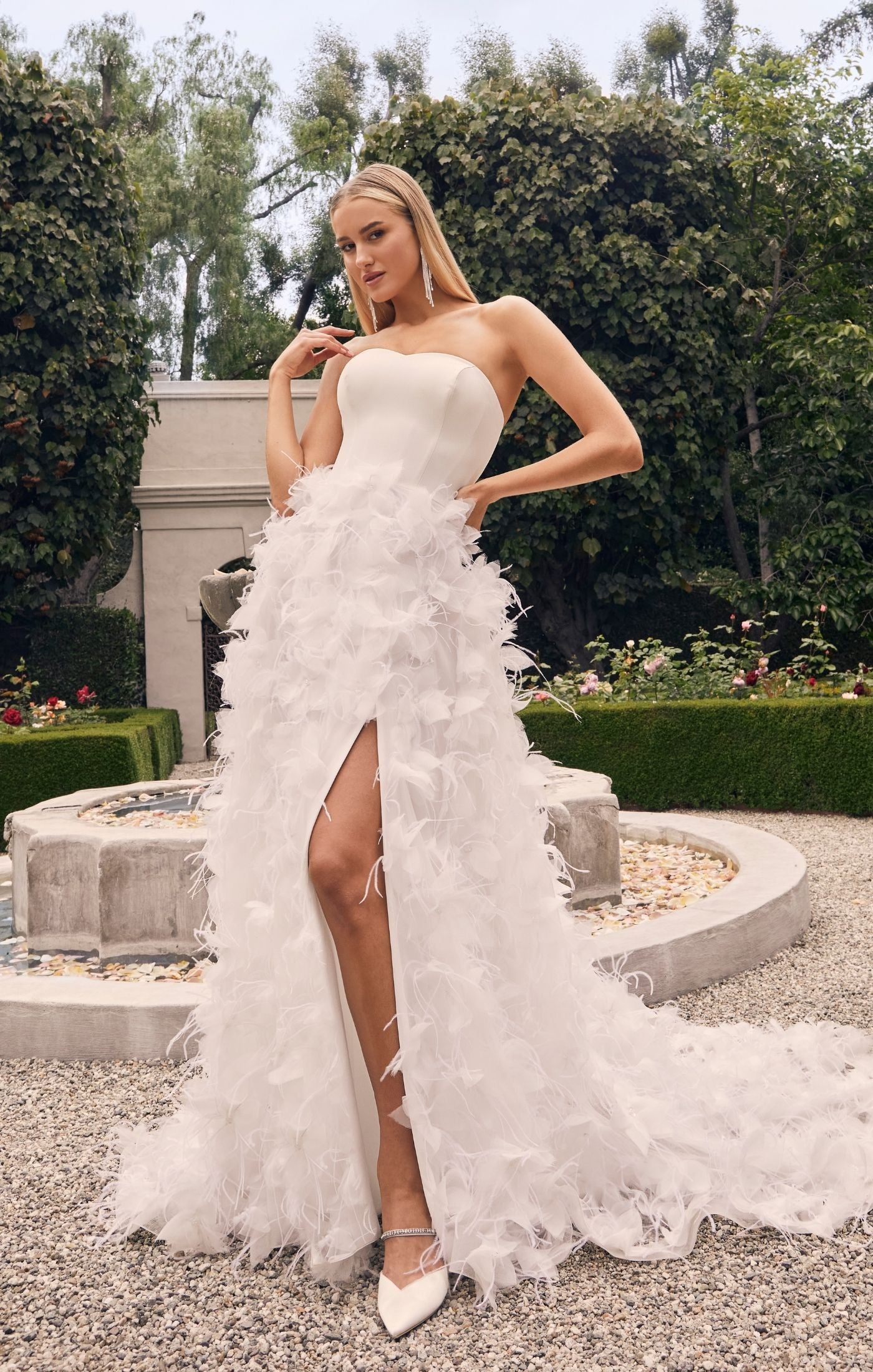 Casablanca Bridal 2545 Bijou A-Line Feather Skirt Slit Strapless