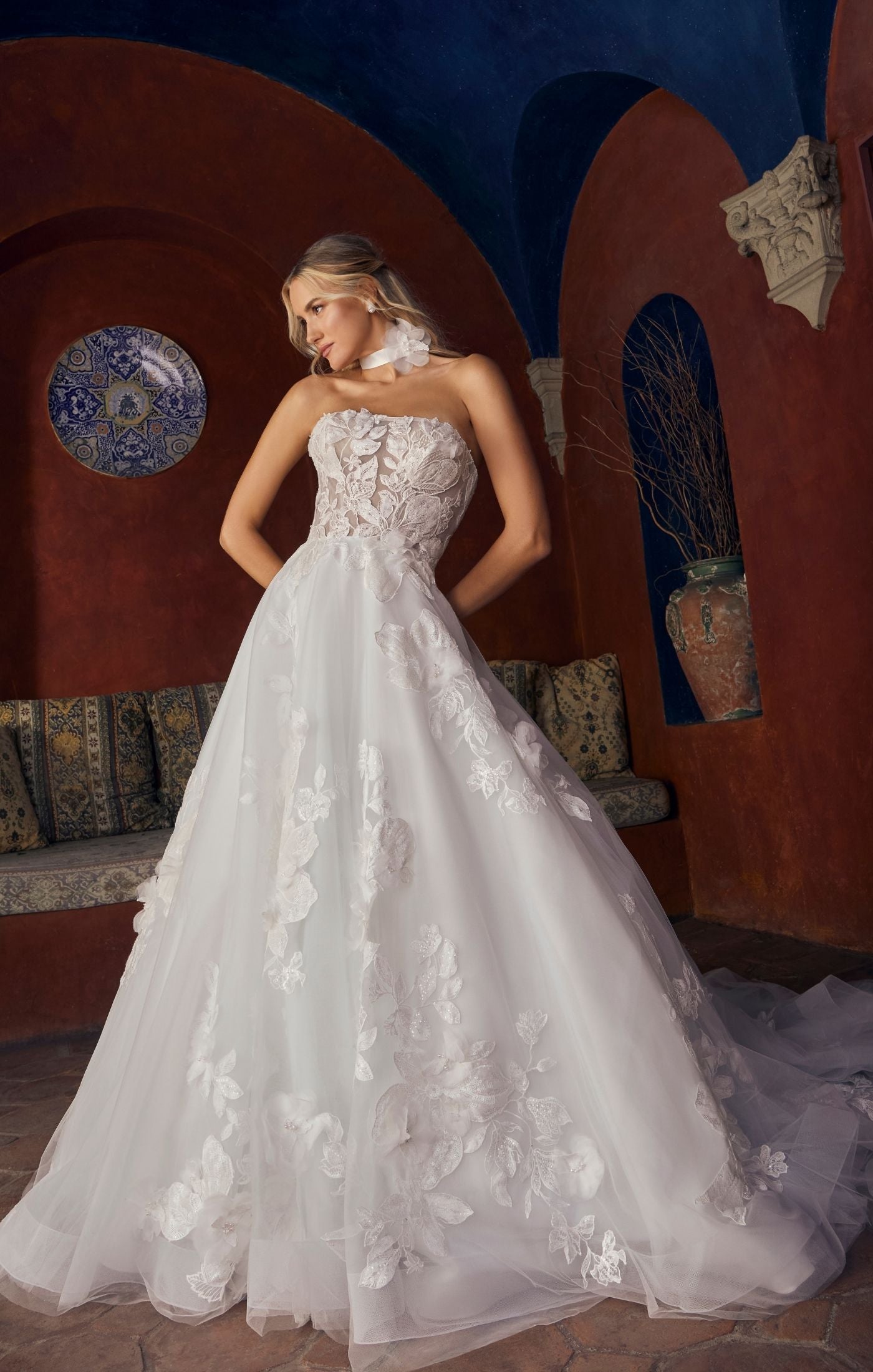 Casablanca Bridal 2553 Verity A-Line Strapless Sheer Floral Tulle Bodice Train Wedding Gown 2 / ILBPNI Casablanca Bridal 2553 Verity A-Line Strapless Sheer Floral Tulle Bodice Train Wedding Gown 2 / ILBPNI