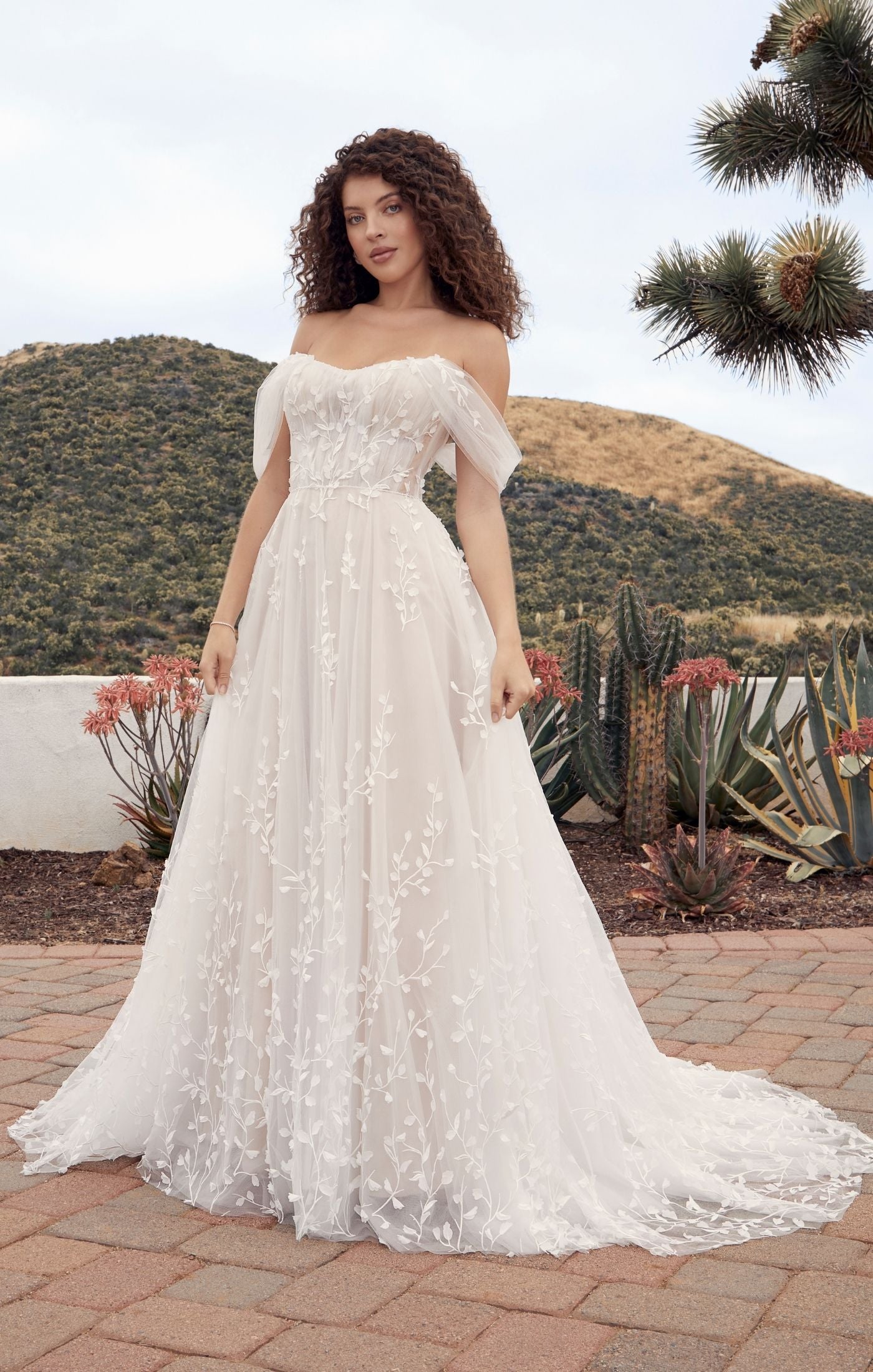 Beloved by Casablanca Bridal BL428 Calico A-Line Wedding Dress Off The  Shoulder Sweetheart Neckline Tulle Train Wedding Gown